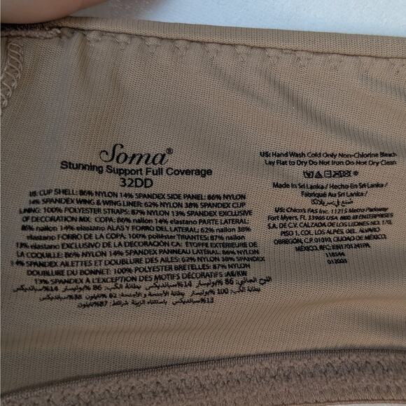 Soma Stunning Support Full Coverage Floral Lace Underwire Taupe Bra Size 32DD - Picture 6 of 9